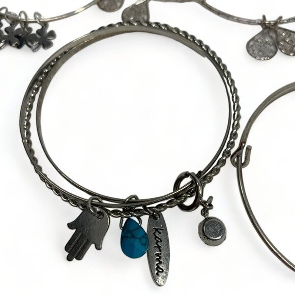 Lot of 8 Assorted Silver Tone Charm Bracelets Expandable - Picture 6 of 11